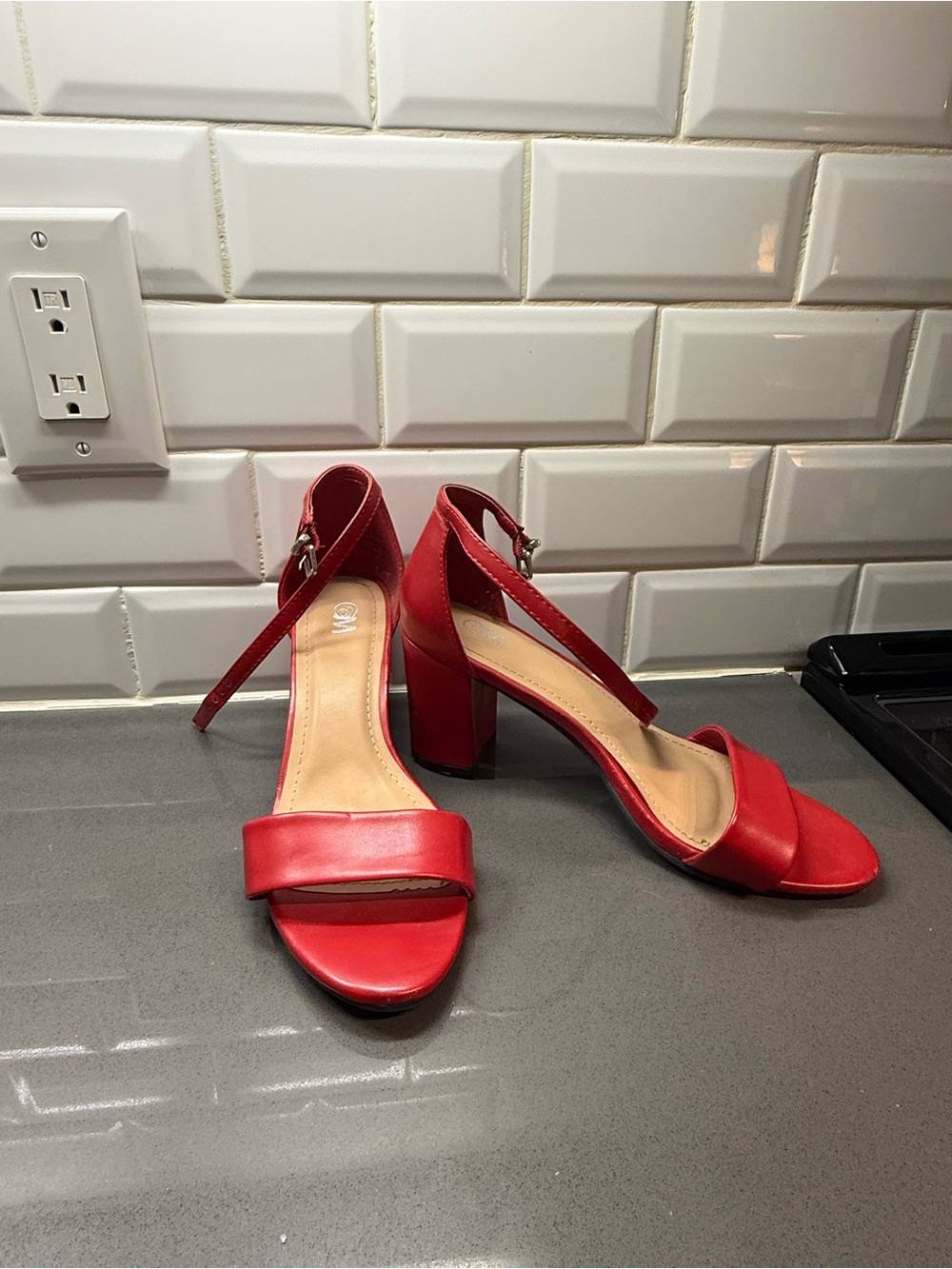 Women's Red Block Heel Ankle Strap Sandals